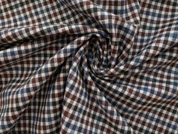 British Designer Deadstock - Linen/Polyester Slubby Yarn Dyed Check - Multi