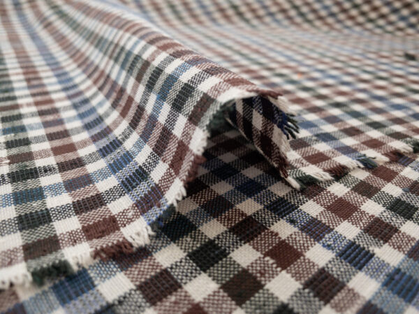 British Designer Deadstock - Linen/Polyester Slubby Yarn Dyed Check - Multi