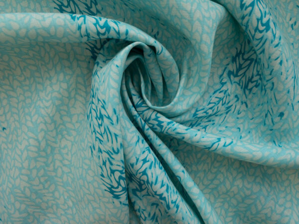 Printed Linen - Water Leaf - Aqua - Stonemountain & Daughter Fabrics