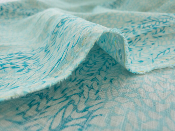 Printed Linen - Water Leaf - Aqua