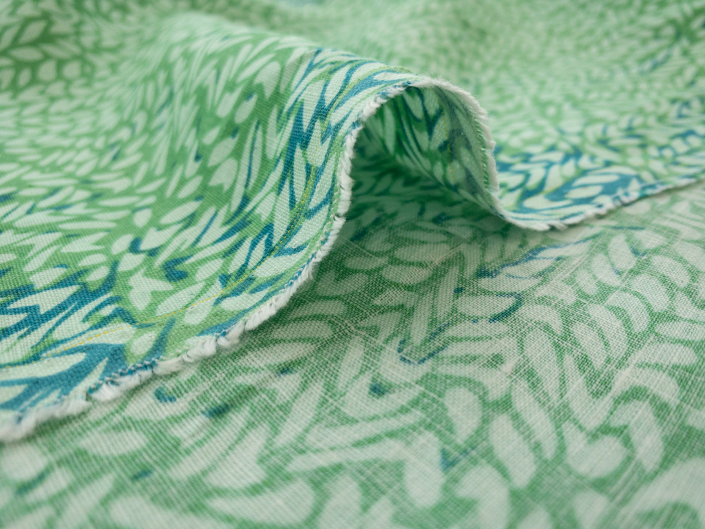 Printed Linen - Water Leaf - Green - Stonemountain & Daughter Fabrics