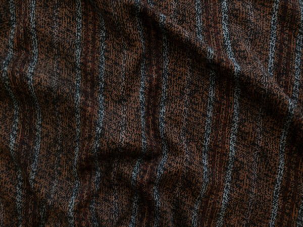 New York Designer Deadstock - Wool/Viscose Blend Jersey - Speckled Stripes - Brown/Grey