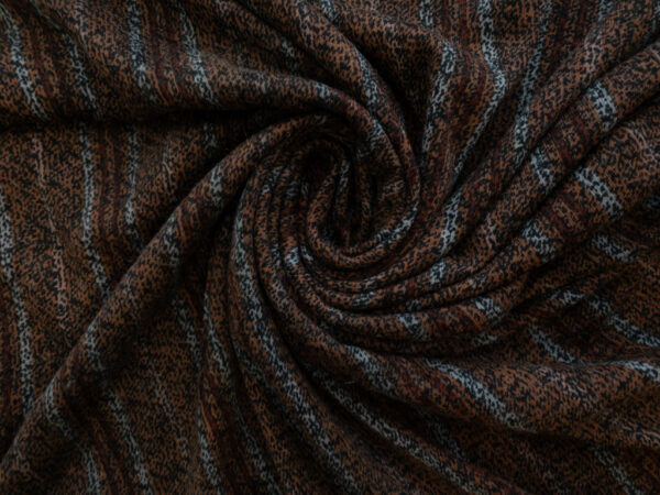 New York Designer Deadstock - Wool/Viscose Blend Jersey - Speckled Stripes - Brown/Grey