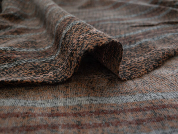 New York Designer Deadstock - Wool/Viscose Blend Jersey - Speckled Stripes - Brown/Grey