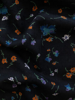 British Designer Deadstock - Cotton Clip Dot Lawn - Retro Floral - Black/Purple/Orange