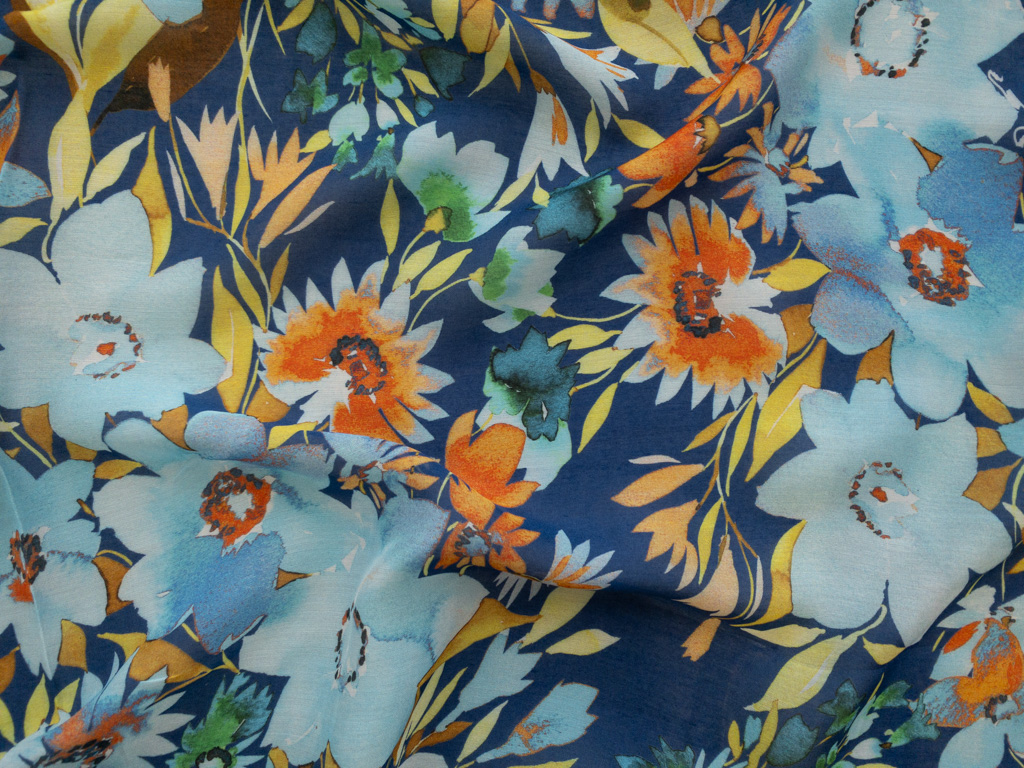 British Designer Deadstock - Cotton/Silk Voile - Blue Floral