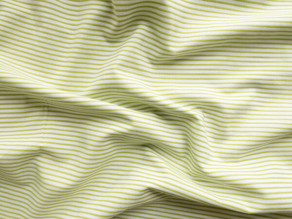 British Designer Deadstock - Yarn Dyed Cotton Shirting - Textured Stripe - Lime/White