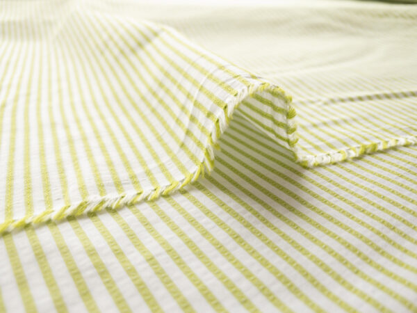 British Designer Deadstock - Yarn Dyed Cotton Shirting - Textured Stripe - Lime/White