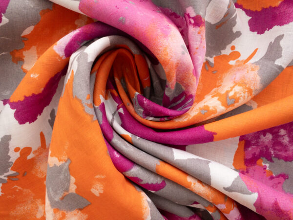 British Designer Deadstock - Printed Linen - Watercolor Bouquets - Magenta/Orange