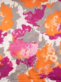 British Designer Deadstock - Printed Linen - Watercolor Bouquets - Magenta/Orange