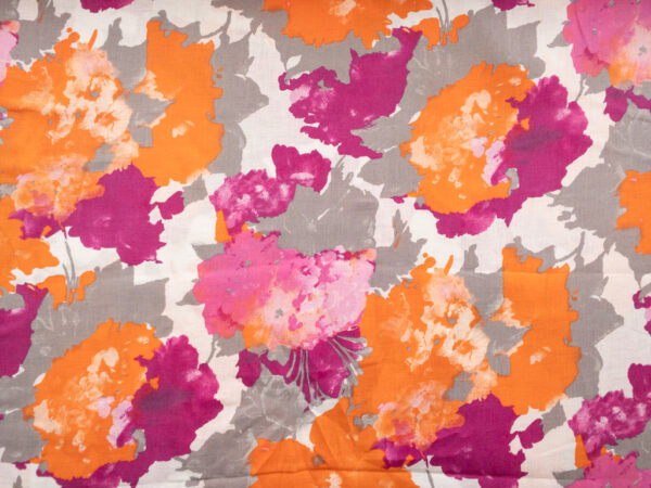 British Designer Deadstock - Printed Linen - Watercolor Bouquets - Magenta/Orange