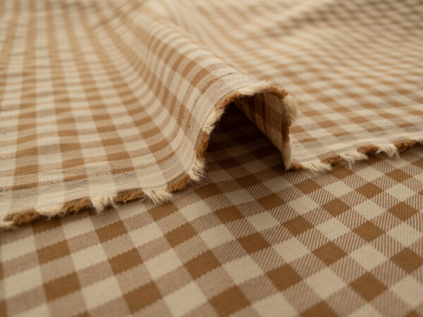 British Designer Deadstock - Cotton Stretch Twill - Gingham - Earth