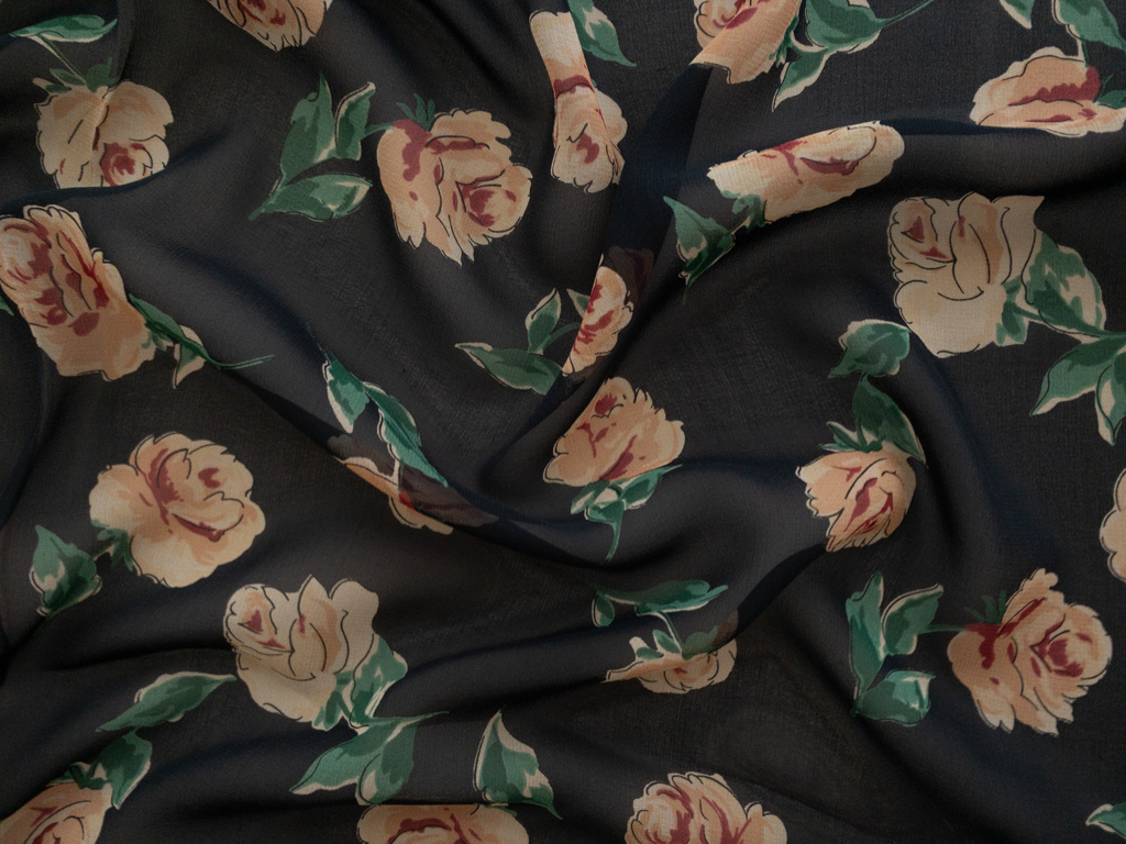 Floral Printed Silk Georgette - Black / White  Floral prints, Black and  white fabric, Silk printing