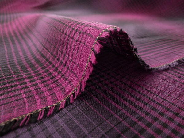 European Designer Deadstock – Yarn Dyed Linen - Ombre Plaid - Magenta