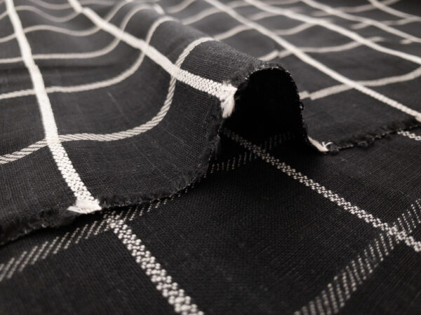 European Designer Deadstock – Yarn Dyed Linen - Windowpane - Black/White