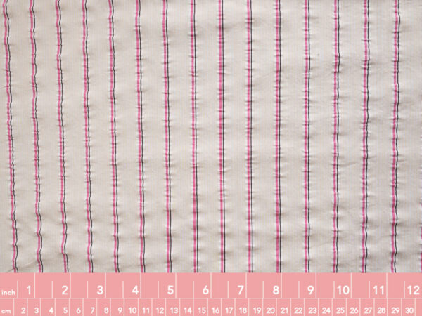 British Designer Deadstock - Seersucker Shirting - Stripe - Cream/Pink