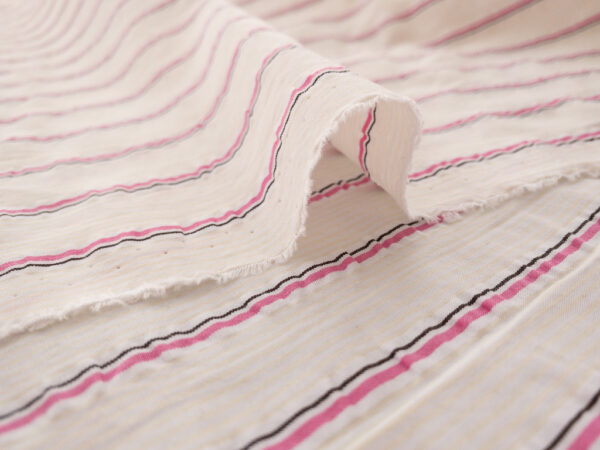 British Designer Deadstock - Seersucker Shirting - Stripe - Cream/Pink