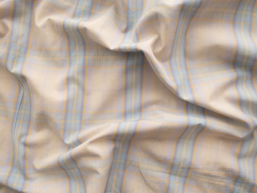 British Designer Deadstock - Cotton Shirting - Plaid - Pale Yellow/Blue ...