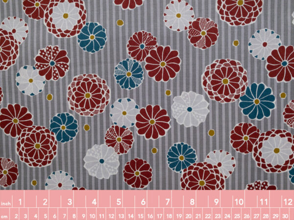 Japanese Cotton Sheeting - Floral Dots - Grey