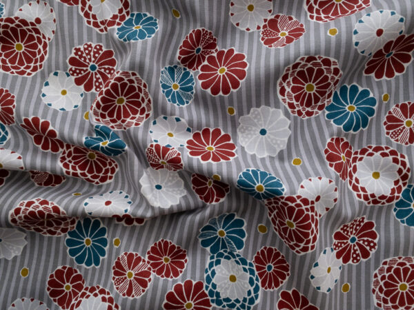 Japanese Cotton Sheeting - Floral Dots - Grey