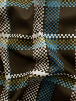 Japanese Cotton Oxford - Checks & Borders - Brown/Teal