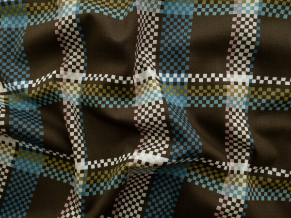 Japanese Cotton Oxford - Checks & Borders - Brown/Teal