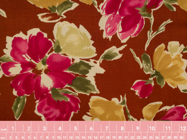 European Designer Deadstock - Viscose Challis - Red/Gold Floral