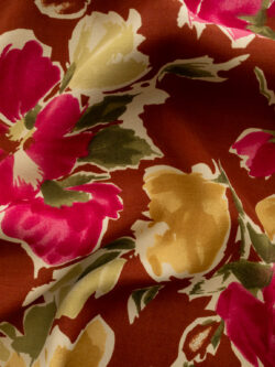 European Designer Deadstock - Viscose Challis - Red/Gold Floral