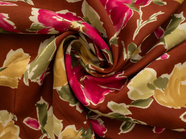 European Designer Deadstock - Viscose Challis - Red/Gold Floral