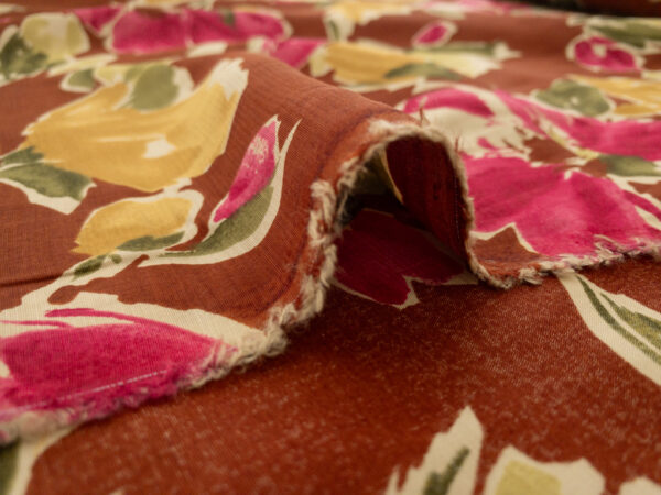 European Designer Deadstock - Viscose Challis - Red/Gold Floral