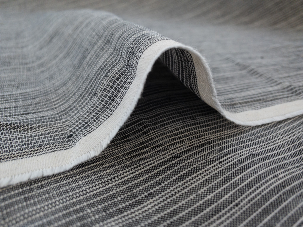 European Designer Deadstock - Linen - Varied Stripe - Black ...