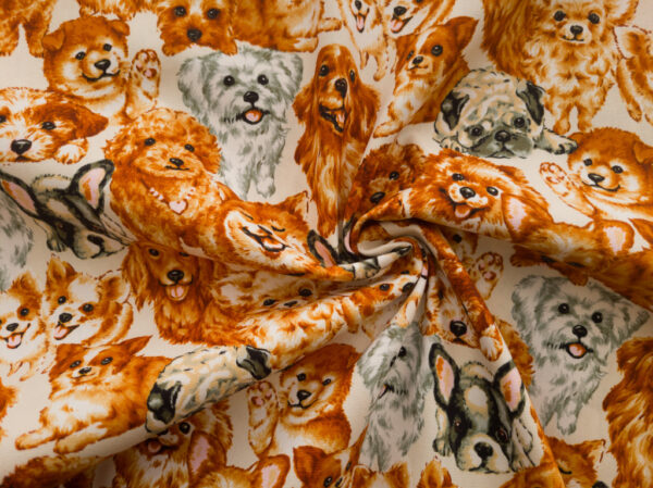 Japanese Cotton Oxford - Crowd of Dogs - Golden