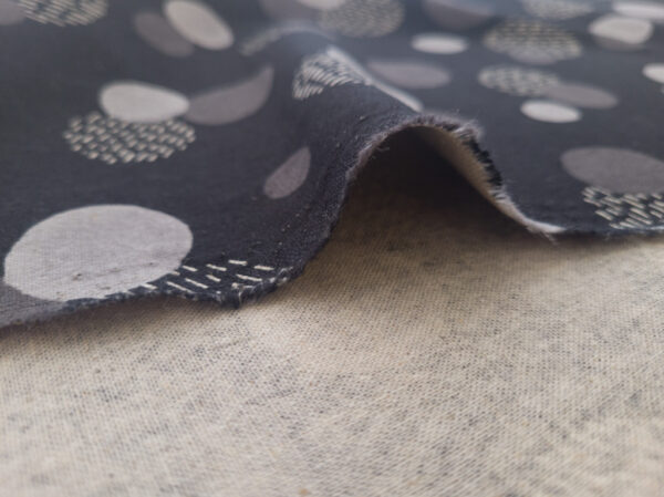 Japanese Cotton/Linen Canvas - Dashes and Dots - Black/Grey