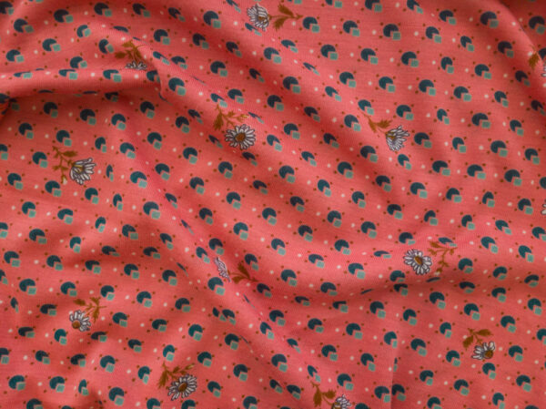 New York Designer Deadstock - Wool/Viscose Blend Jersey - Daisy Border Print- Coral