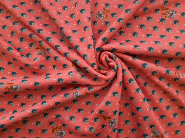 New York Designer Deadstock - Wool/Viscose Blend Jersey - Daisy Border Print- Coral