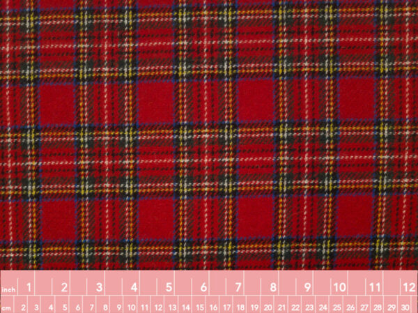 British Designer Deadstock - Wool/Polyester Coating - Stewart Plaid - Scarlet