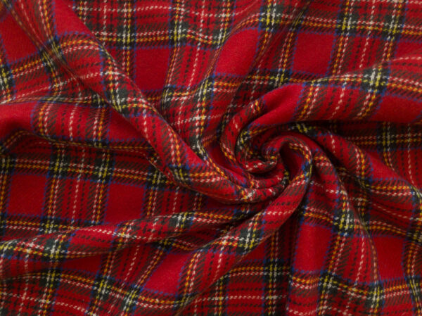 British Designer Deadstock - Wool/Polyester Coating - Stewart Plaid - Scarlet