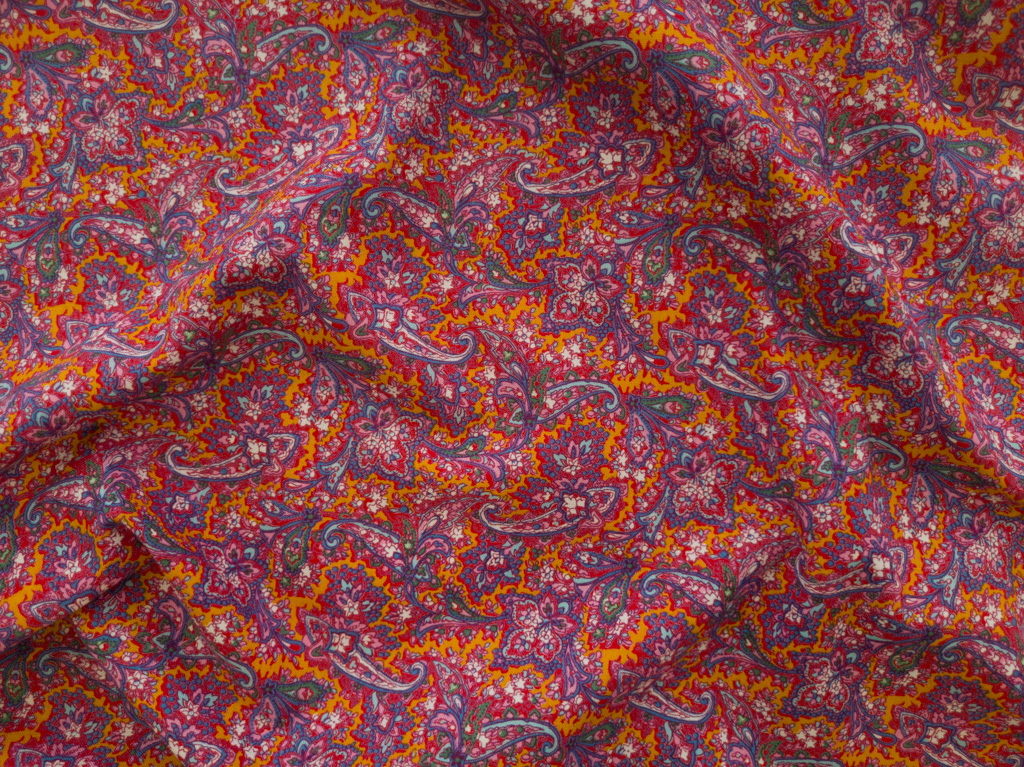 British Designer Deadstock - Cotton Shirting - Paisley - Orange/Pink ...