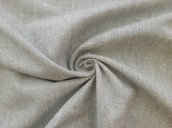 British Designer Deadstock – Yarn Dyed Slub Linen – Grey/White Pinstripe