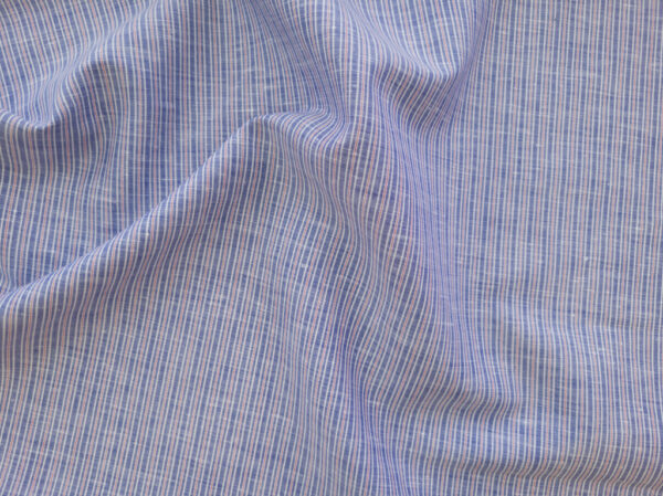 British Designer Deadstock – Linen/Cotton Shirting – Blue/White/Red Stripe