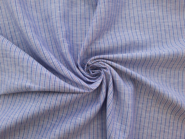 British Designer Deadstock – Linen/Cotton Shirting – Blue/White/Red Stripe
