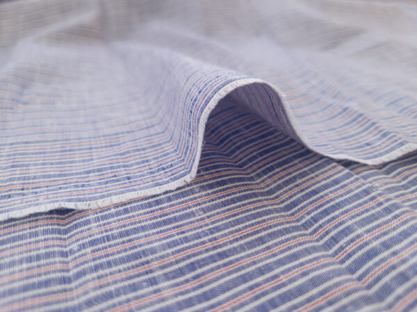 British Designer Deadstock – Linen/Cotton Shirting – Blue/White/Red Stripe