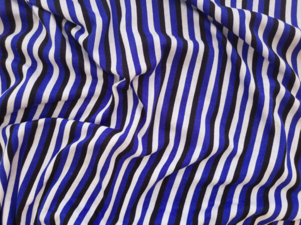 British Designer Deadstock - Cotton Jersey - Blue/Black/White Stripe