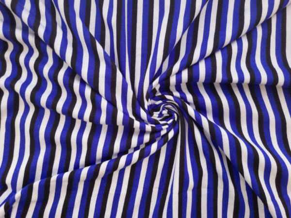 British Designer Deadstock - Cotton Jersey - Blue/Black/White Stripe