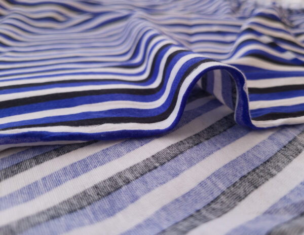 British Designer Deadstock - Cotton Jersey - Blue/Black/White Stripe