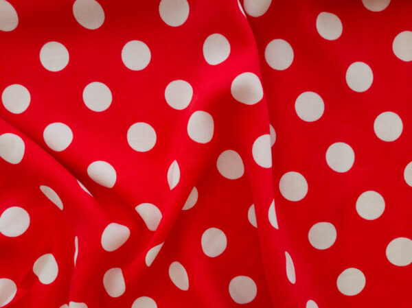 Designer Deadstock - Rayon Challis - Red/White Polka Dot