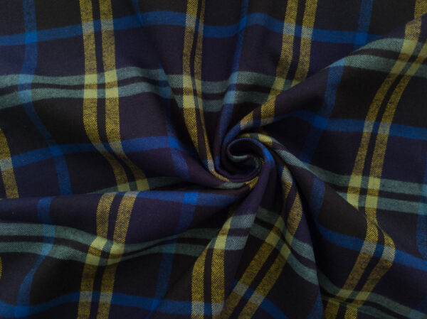 Japanese Designer Deadstock – Cotton Flannel - Plaid - Navy/Yellow