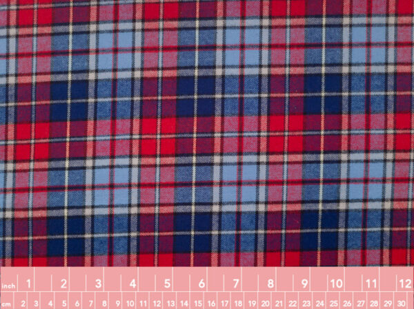 Japanese Designer Deadstock – Cotton Flannel - Plaid - Red/Sky Blue