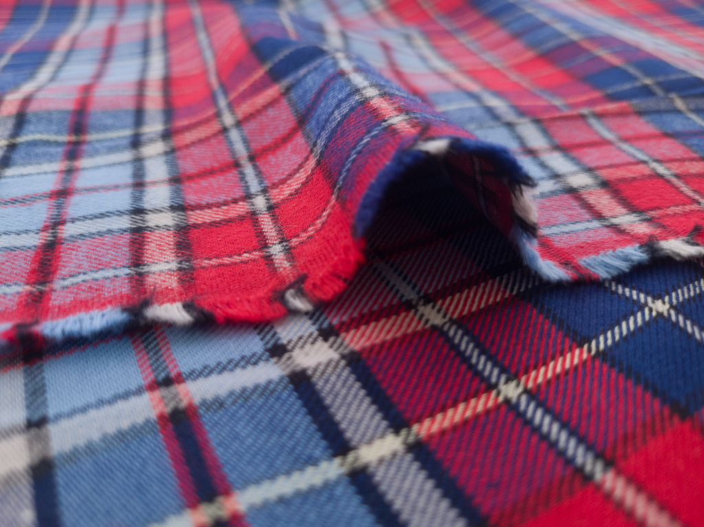 Japanese Designer Deadstock – Cotton Flannel - Plaid - Red/Sky