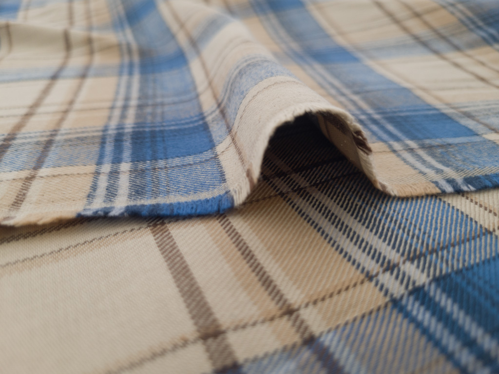 Japanese Designer Deadstock – Cotton Flannel - Plaid - Blue/Sand ...